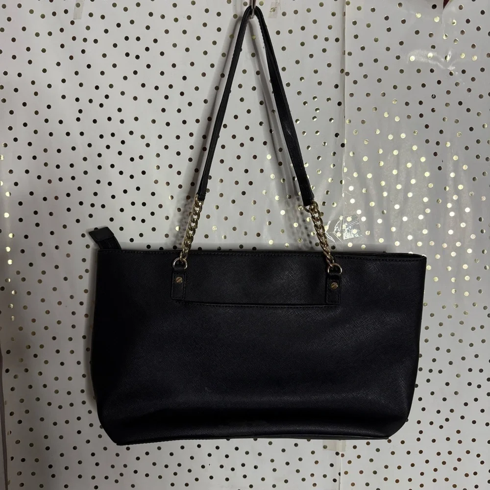Michael Kors Black Leather Tote with Gold Accents